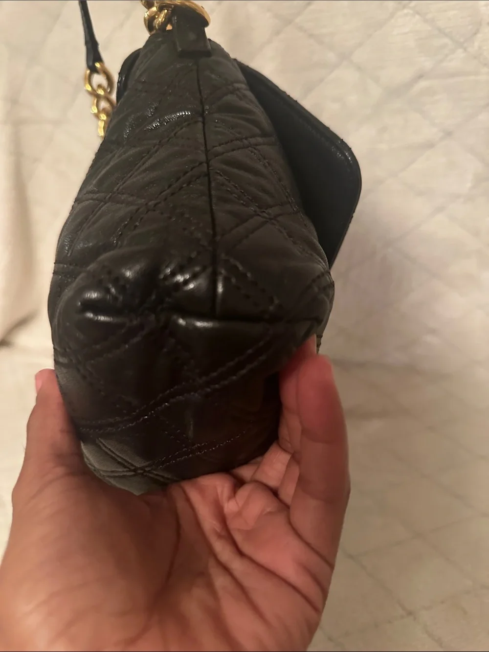 Marc Jacobs  Black Quilted Leather Shoulder Bag with Gold Hardware